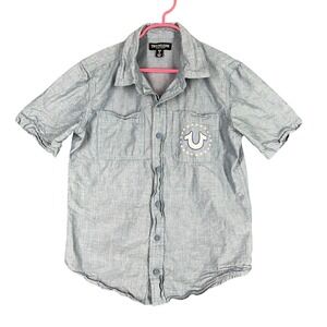 True Religion Shirt Boys M Chambray Button Front Americana Denim Casual Classic